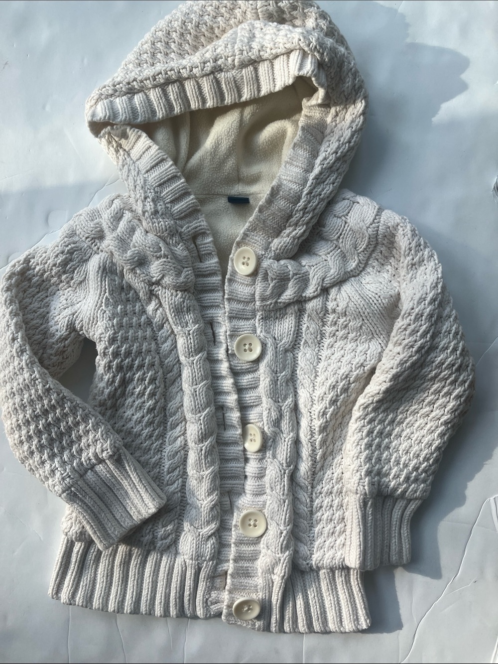 GAP kids size 3 Cream Cable Knit Hooded Cardigan